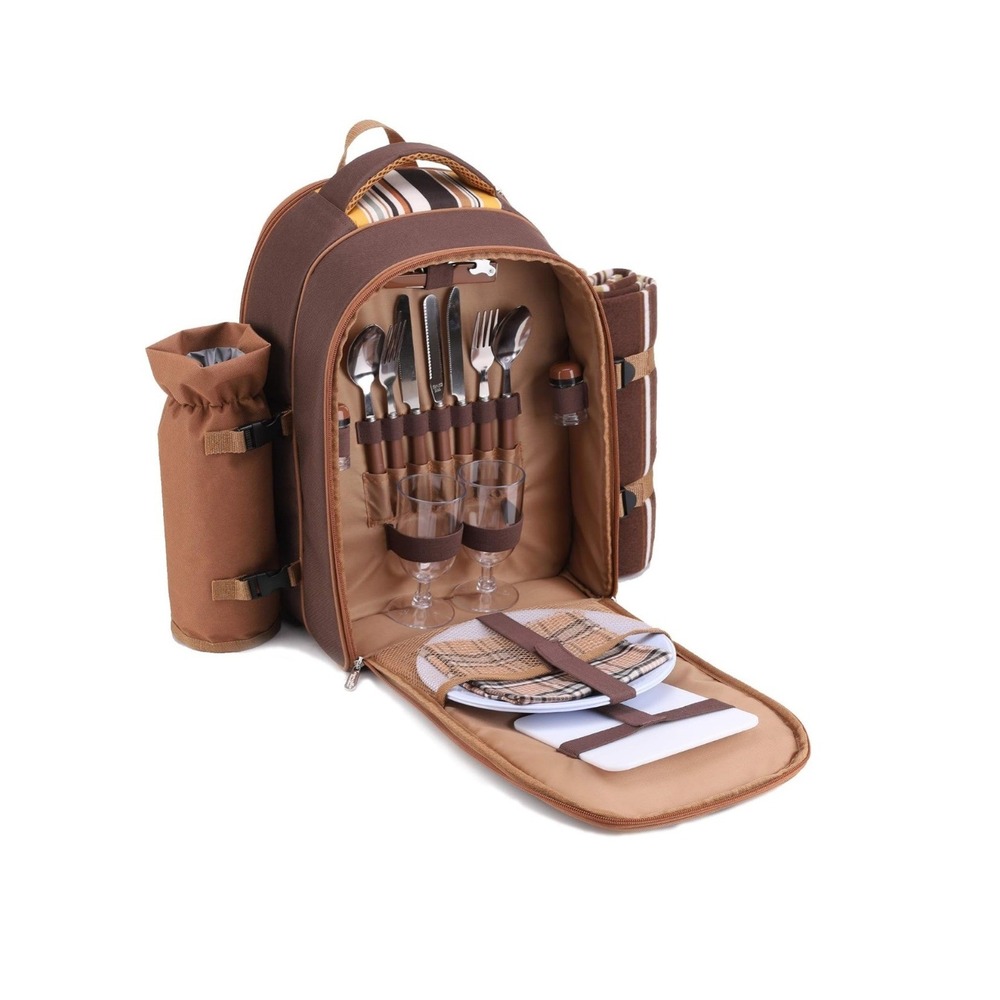 Apollo Walker Brown Striped Insulated 2-Person Picnic Backpack OS